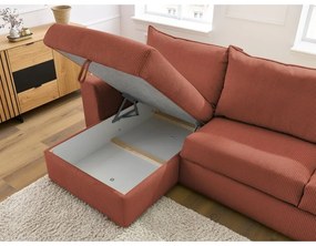 Разтегателен ъглов диван от рипсено кадифе в тухлен цвят (променлив) Augustin – Bobochic Paris
