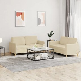 3202088 vidaXL Комплект дивани от 2 части с възглавници, кремав, плат