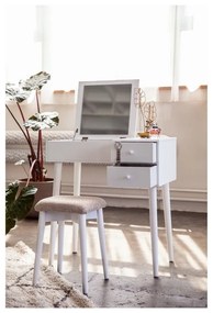 Бяла тоалетка с огледало, кутия за бижута и 2 чекмеджета Красота - Bonami Essentials