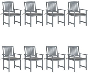 3078223 vidaXL Градински столове с възглавници, 8 бр, акация масив, сиви