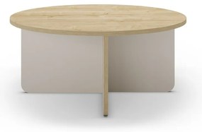 Кремава/естествена кръгла масичка за кафе с дъбов плот ø 80 cm Hillary – Marckeric