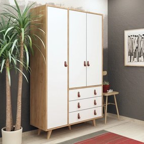 Бял гардероб с дъбови детайли Garetto Franky - Mod Design