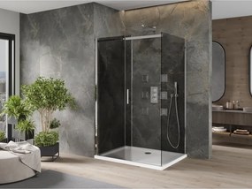 Mexen Omega раздвижна душ кабина 100 x 90 см, графит, хром + тава Flat, бяла