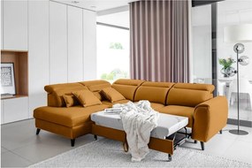 Жълт кадифен разтегателен ъглов диван с място за съхранение (ляв ъгъл L форма) Noble – ELTAP