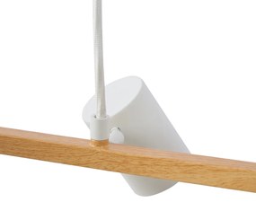 Модерен висящ лампион с дървен принт с бяло 6-лампи - Jeana Straight