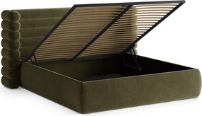 Зелено двойно легло 200x200 cm тапицирано с място за съхранение с включена подматрачна рамка Mount – Micadoni