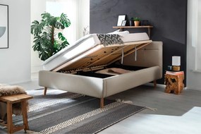 Бежово двойно легло 140x200 cm тапицирано с място за съхранение с включена подматрачна рамка Lotte – Meise Möbel