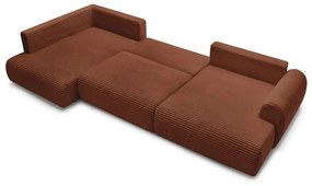 Разтегателен ъглов диван от рипсено кадифе в тухлен цвят (десен ъгъл/"U" форма) Lucien – Bobochic Paris