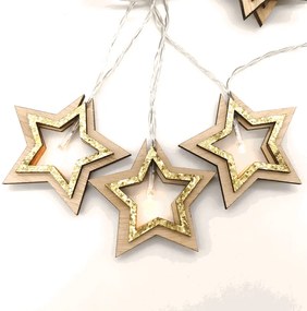 LED светлини Wooden Gold Glitter Stars