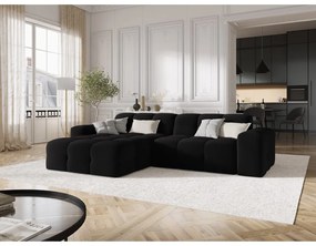 Ъглов диван от черно кадифе (ляв ъгъл) Kendal - Micadoni Home
