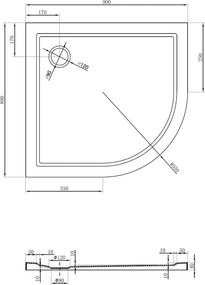 Mexen Flow полукръгъл асиметричен тънък ляв 90 x 80 cm, бял блясък - 46Q108090L