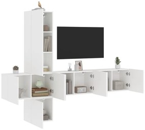 3216457 vidaXL ТВ стенни модули, 5 части, бели, инженерно дърво