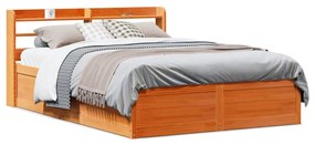 3307097 vidaXL Рамка за легло с табла, восъчнокафяв, 140x190 см, масивно дърво