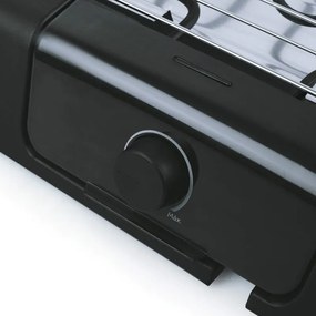 Електрическа скара Royalty Line RL-SBGT2000, 2000W, 38х28 см, Сгъваема стойка, 200C, Термостат, Тава за отцеждане, Черен