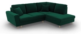 Зелен кадифен разтегателен ъглов диван с място за съхранение (десен ъгъл/L форма) Kyoto – Cosmopolitan Design