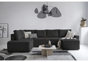 Антрацитен разтегателен ъглов диван от рипсено кадифе (ляв ъгъл/"U" форма) Brave Dave – Miuform