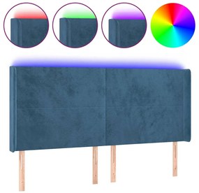 3123838 vidaXL LED горна табла за легло, тъмносиня, 203x16x118/128 см, кадифе