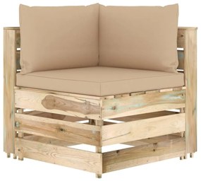 3074498 vidaXL Секционен ъглов диван с възглавници, зелено импрегнирано дърво