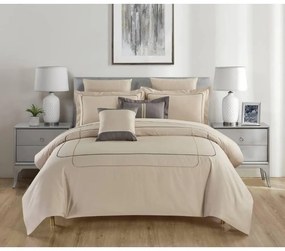 Бежово двойно удължено спално бельо от памук Renforcé с включен долен чаршаф/6 части 240x220 cm Calm of Lines – Mila Home Luxury