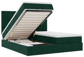 3314666 vidaXL Османска легло с матраци и LED, тъмнозелено, 200x200 см, кадифе