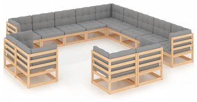 3077014 vidaXL Градински лаундж комплект, 13 части, с възглавници, масив бор