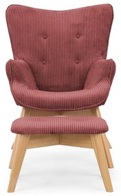 Червен фотьойл с табуретка от рипсено кадифе Niko – Ropez