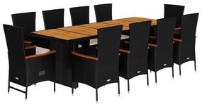 3277528 vidaXL Градински комплект с възглавници 11 части полиратан черен