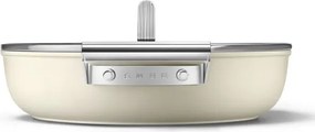 Плитка тенджера с капак Smeg DPF2812CRM, 28 см, 4.3 л, Керамично незалепващо покритие, Фурна до 250C, Без PFAS, Индукция, Крема