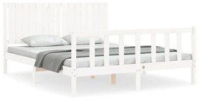 3192952 vidaXL Рамка за легло с табла бяла 5FT King Size масивно дърво