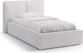 Светлосиво единично легло 90x200 cm тапицирано с място за съхранение с включена подматрачна рамка Darren – Micadoni