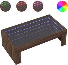 847622 vidaXL Маса за кафе с Infinity LED, кафяв дъб, 90x50x30 см