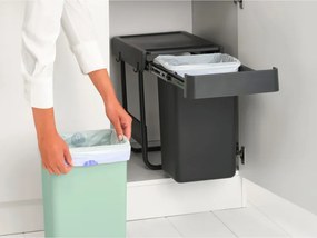 Кош за разделно събиране на боклук Brabantia Sort&Go 1008862, 2x15 л, Вътрешен монтаж с телескопична рамка, Сив/зелен