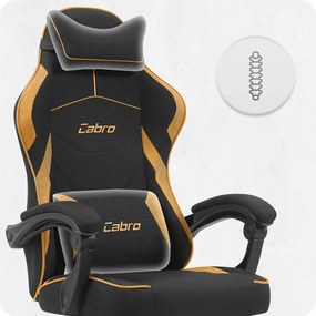 CABRO C502 геймърски стол от плат с подложка за крака, до 150 кг, черен и оранжев