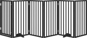 Сгъваема преграда за куче с врата 6 панела черна 300 см топола