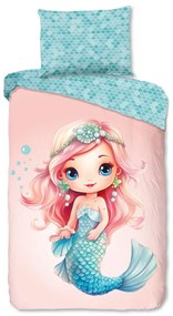 Синьо -розово единично памучно детско спално бельо 140x200 cm Alisse – Good Morning