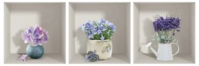 Комплект от 3 3D стикера за стена Лилави букети - Ambiance