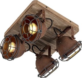 Смарт спот кафяво ръжда с дърво вкл. 4 WiFi GU10 - Gina