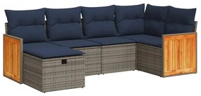 3326030 vidaXL Градински диван с възглавници, 6 части, полиратан, сив