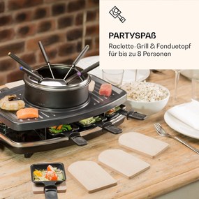 Klarstein Entrecote, 2 в 1 раклет грил и фондю, естествен камък, 1100 W, 8 души, поставки