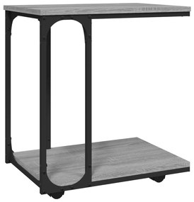 825810 vidaXL Странична маса с колела сив сонома 50x35x55,5см инженерно дърво