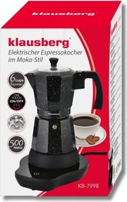 Електрическа кубинска кафеварка Klausberg KB 7998, 500W, 6 чаши, Вграден нагревател, Предпазен клапан, Черен мрамор