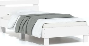 838750 vidaXL Рамка за легло с горна табла и LED осветление, бяла, 75x190 см