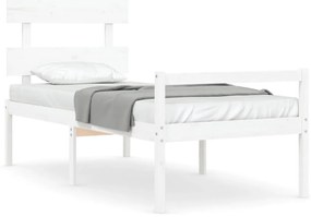 3195317 vidaXL Легло за възрастни с табла, бяло, единично, масивно дърво