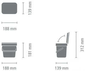 Кош за разделно събиране на боклук Brabantia Sort&Go 1003230, 3 л, Дръжка, Възможност за стенен монтаж, Тъмносив