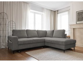 Сив разтегателен ъглов диван от рипсено кадифе (десен ъгъл) Lofty Lilly – Miuform
