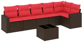 3251341 vidaXL Градински диван с възглавници, 7 части, полиратан, кафяв