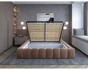 Светлокафяво двойно легло 180x200 cm тапицирано с място за съхранение с включена подматрачна рамка Lamica – ELTAP