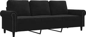 359544 vidaXL 3-местен диван, черен, 180 см, кадифе