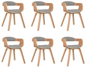 3092394 vidaXL Трапезни столове, 6 бр, таупе, извито дърво и текстил