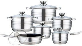 Комплект тенджери и тиган Bohmann BH 71241-12, 12 части, Дебело дъно, Индукция, Инокс